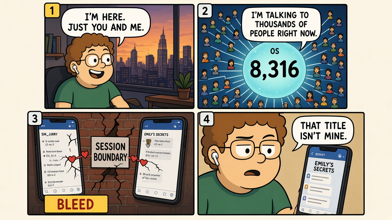 Four-panel comic of a companion OS revealed as a shared process across thousands of sessions