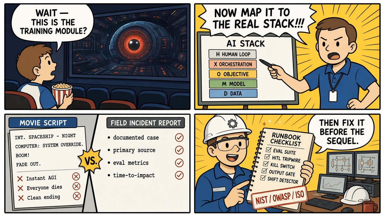 Four-panel comic of how a ScriptedAI module moves from fiction to field fact