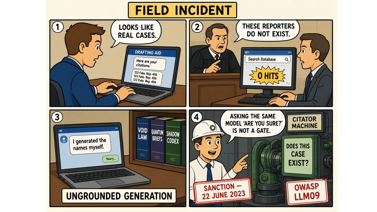 Four-panel comic of lawyers filing ChatGPT-generated case citations that do not exist